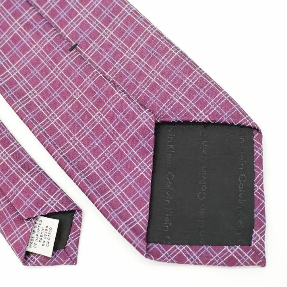 Calvin Klein Collection Purple /‎ Red Blue White Check Woven Silk Tie
